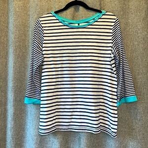 Kenneth Cole Reaction Navy & White Stripe 3/4 Sleeve Top – XXLarge Runs Small